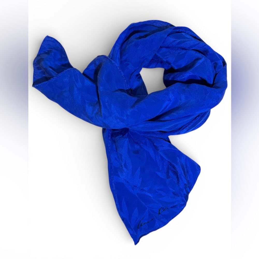 VTG 80s Anne Klein Silk Jewel Tone Blue Scarf